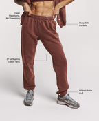 All Day Joggers in Espresso Rose: 27 oz Supima cotton terry, clean waistband with no drawstring, deep side pockets, ribbed ankle cuff