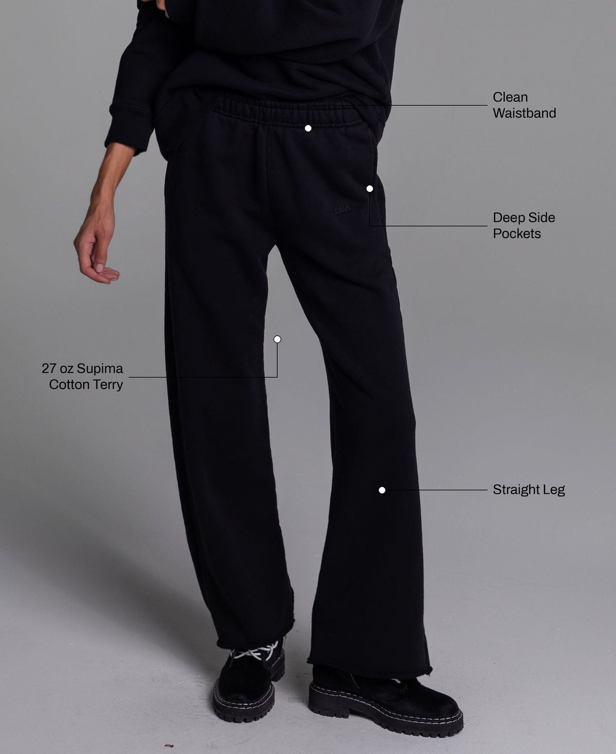 All Day Straight Leg Sweats in Black: 27 oz Supima cotton terry, clean waistband, deep side pockets, straight leg