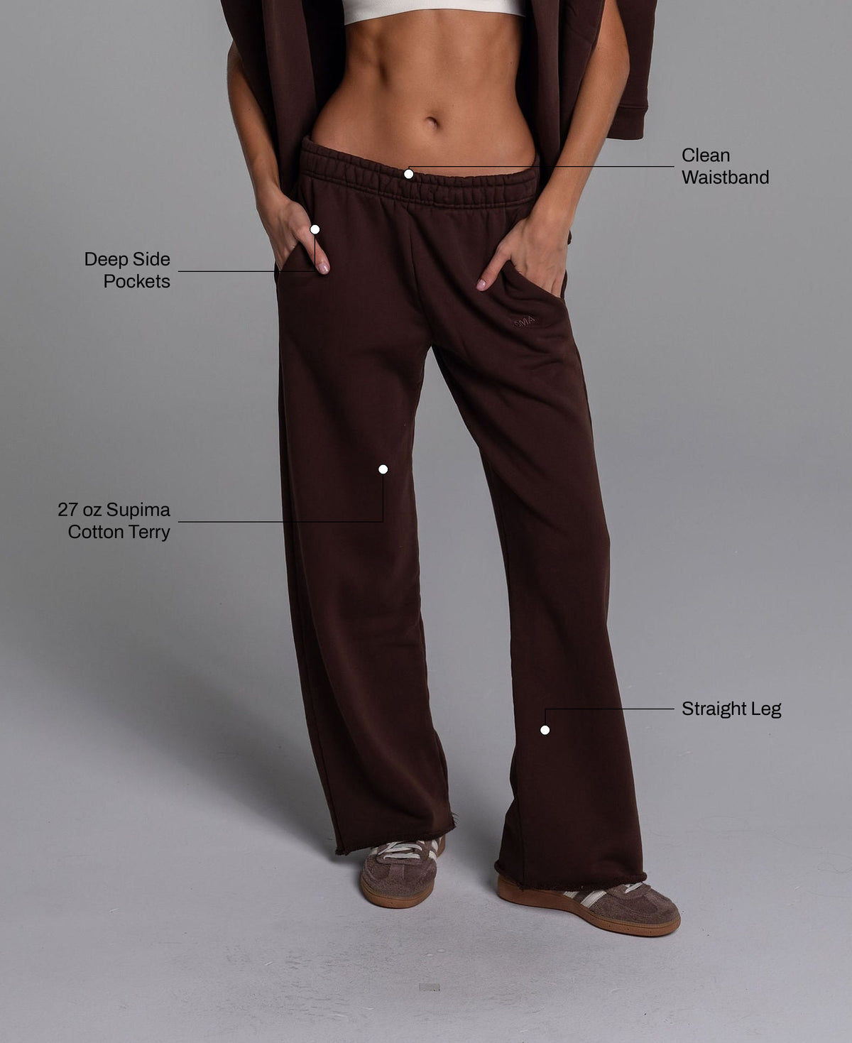 All Day Straight Leg Sweats in Coffee: 27 oz Supima cotton terry, clean waistband, deep side pockets, straight leg