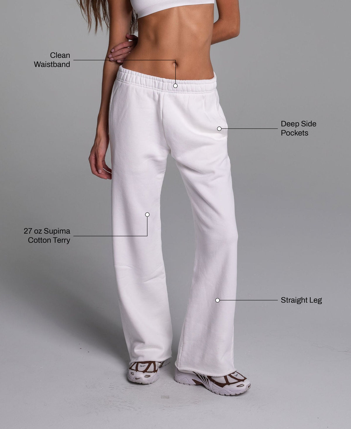 All Day Straight Leg Sweats in Cream: 27 oz Supima cotton terry, clean waistband, deep side pockets, straight leg