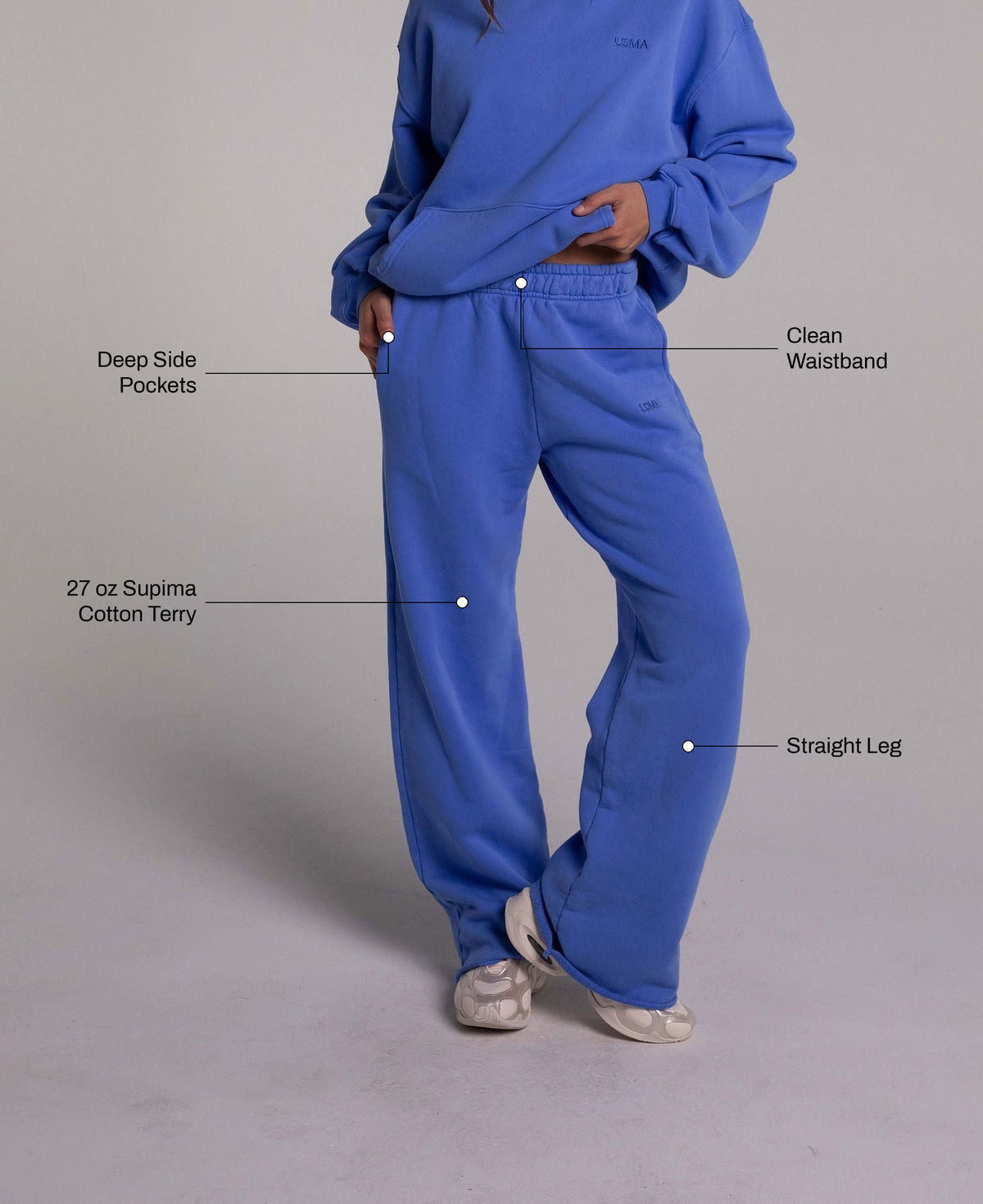 All Day Straight Leg Sweats in Laguna Blue: 27 oz Supima cotton terry, clean waistband, deep side pockets, straight leg