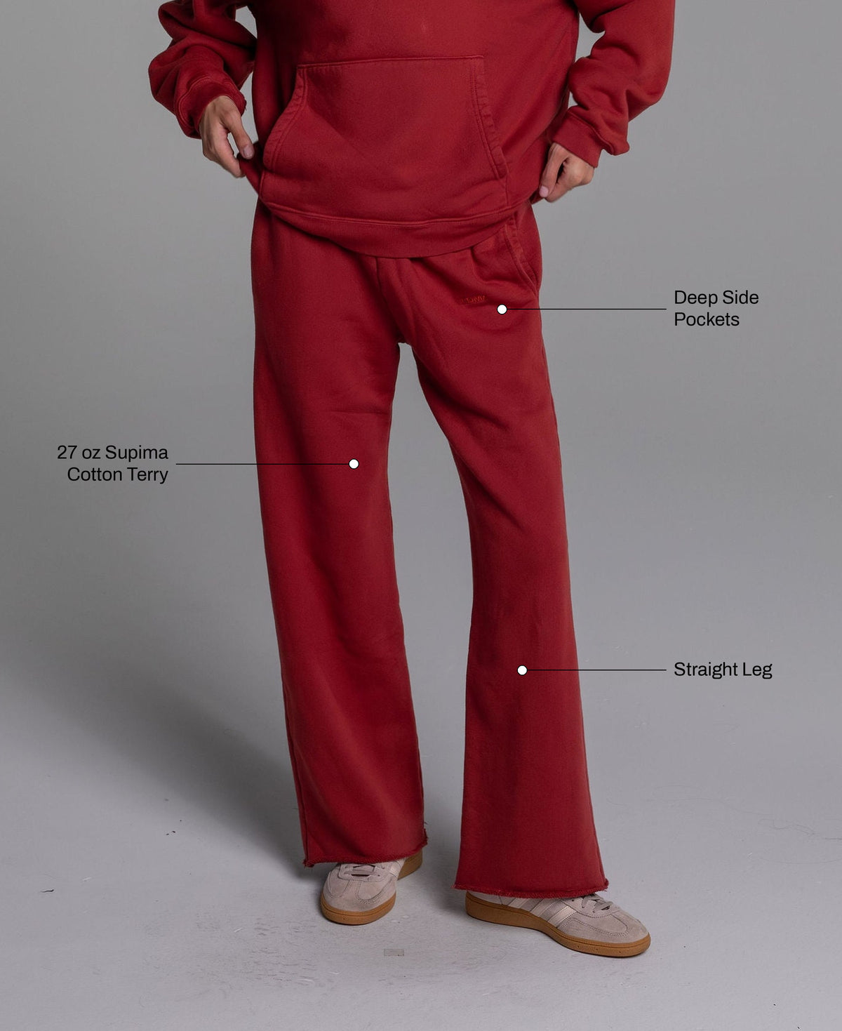 All Day Straight Leg Sweats in Poppy: 27 oz Supima cotton terry, clean waistband, deep side pockets, straight leg