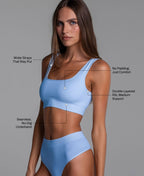 High Sculpt Bra Rib in Arctic Blue: wider straps that stay put, no padding, double-layered rib with medium support, seamless no-dig underband