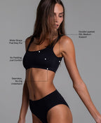 High Sculpt Bra Rib in Black: wider straps that stay put, no padding, double-layered rib with medium support, seamless no-dig underband