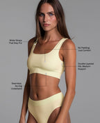 High Sculpt Bra Rib in Butter Yellow: wider straps that stay put, no padding, double-layered rib with medium support, seamless no-dig underband