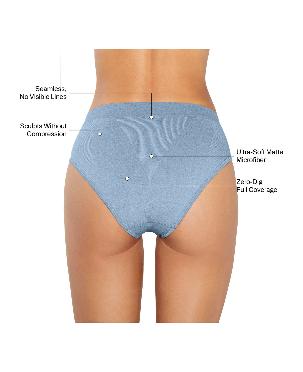 High Sculpt Brief in Arctic Blue: seamless no visible lines, sculpts without compression, ultra-soft matte microfiber, zero-dig full coverage