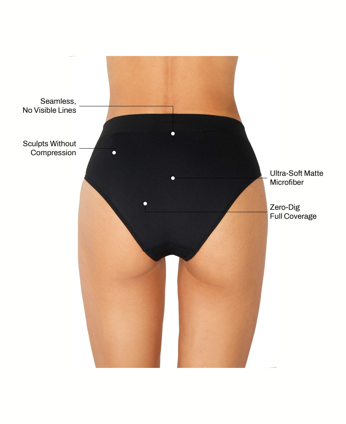 High Sculpt Brief in Black: seamless no visible lines, sculpts without compression, ultra-soft matte microfiber, zero-dig full coverage