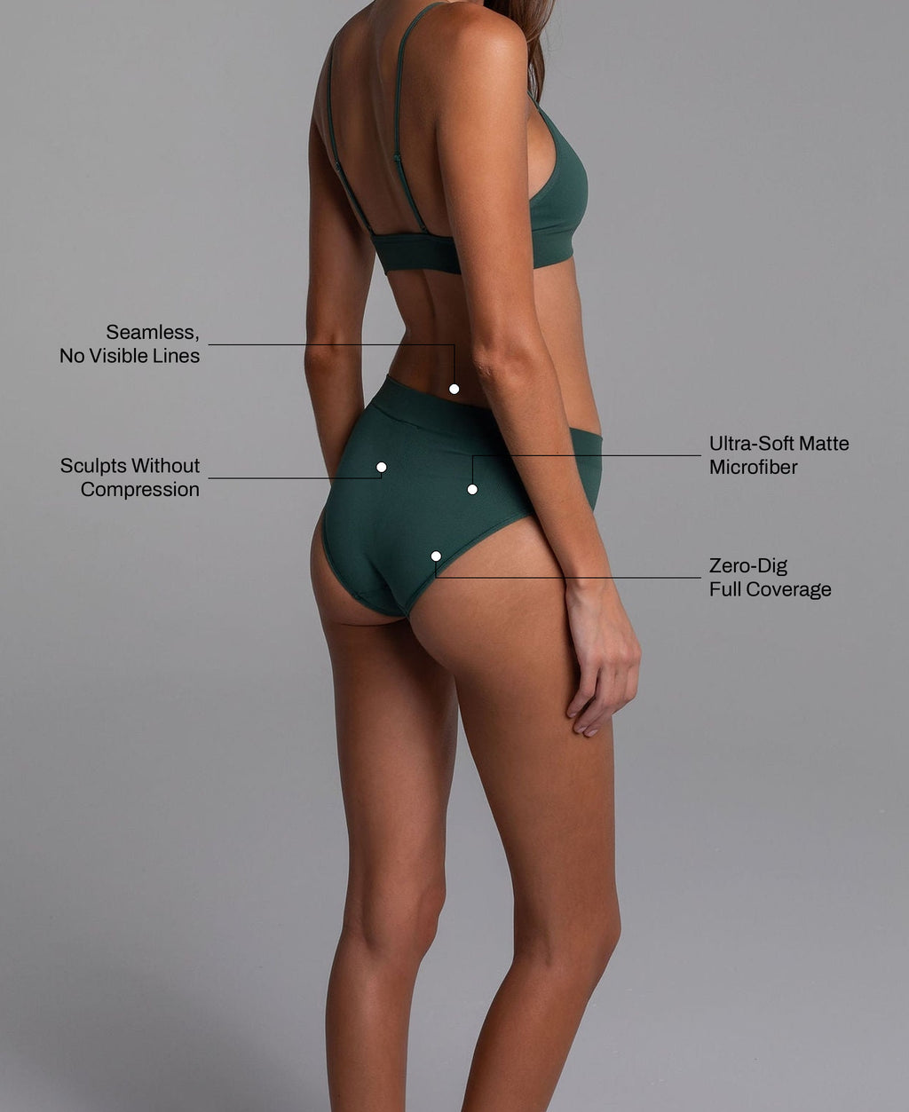 High Sculpt Brief in Forest Green: seamless no visible lines, sculpts without compression, ultra-soft matte microfiber, zero-dig full coverage