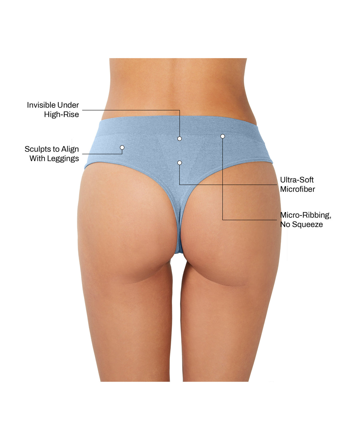 High Sculpt Thong in Arctic Blue: invisible under high-rise, sculpts to align with leggings, ultra-soft microfiber, micro-ribbing with no squeeze
