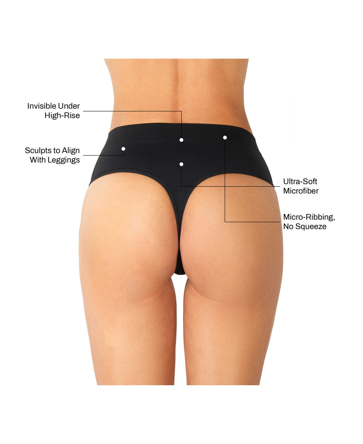 High Sculpt Thong in Black: invisible under high-rise, sculpts to align with leggings, ultra-soft microfiber, micro-ribbing with no squeeze