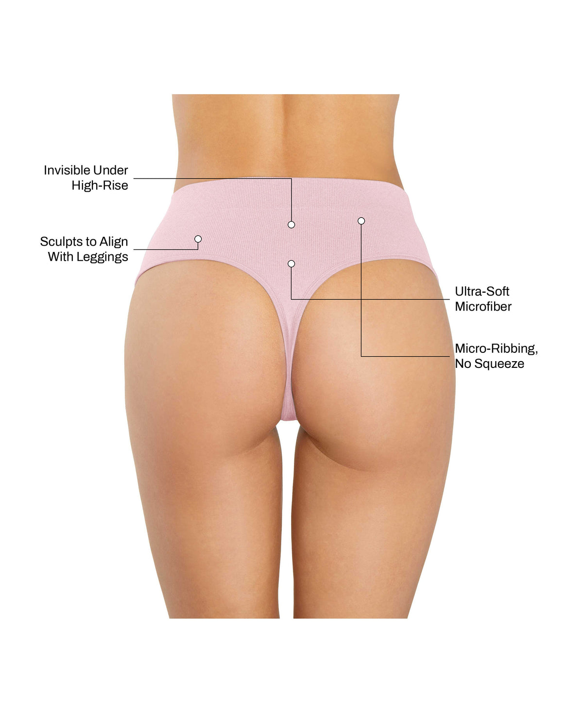 High Sculpt Thong in Studio Pink: invisible under high-rise, sculpts to align with leggings, ultra-soft microfiber, micro-ribbing with no squeeze
