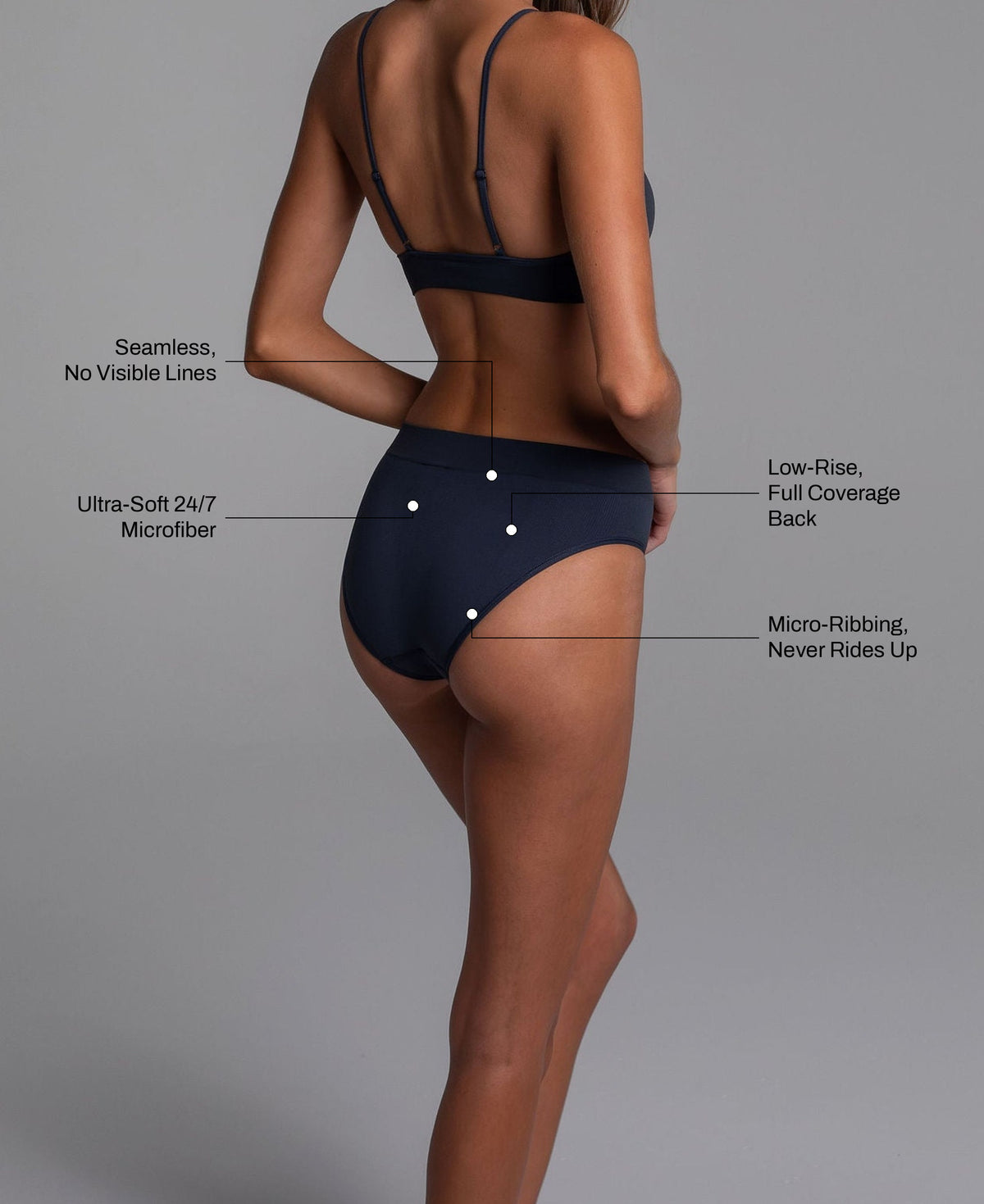 Low Hide Brief in Collegiate Blue: seamless no visible lines, ultra-soft 24/7 microfiber, low-rise full coverage back, micro-ribbing that never rides up