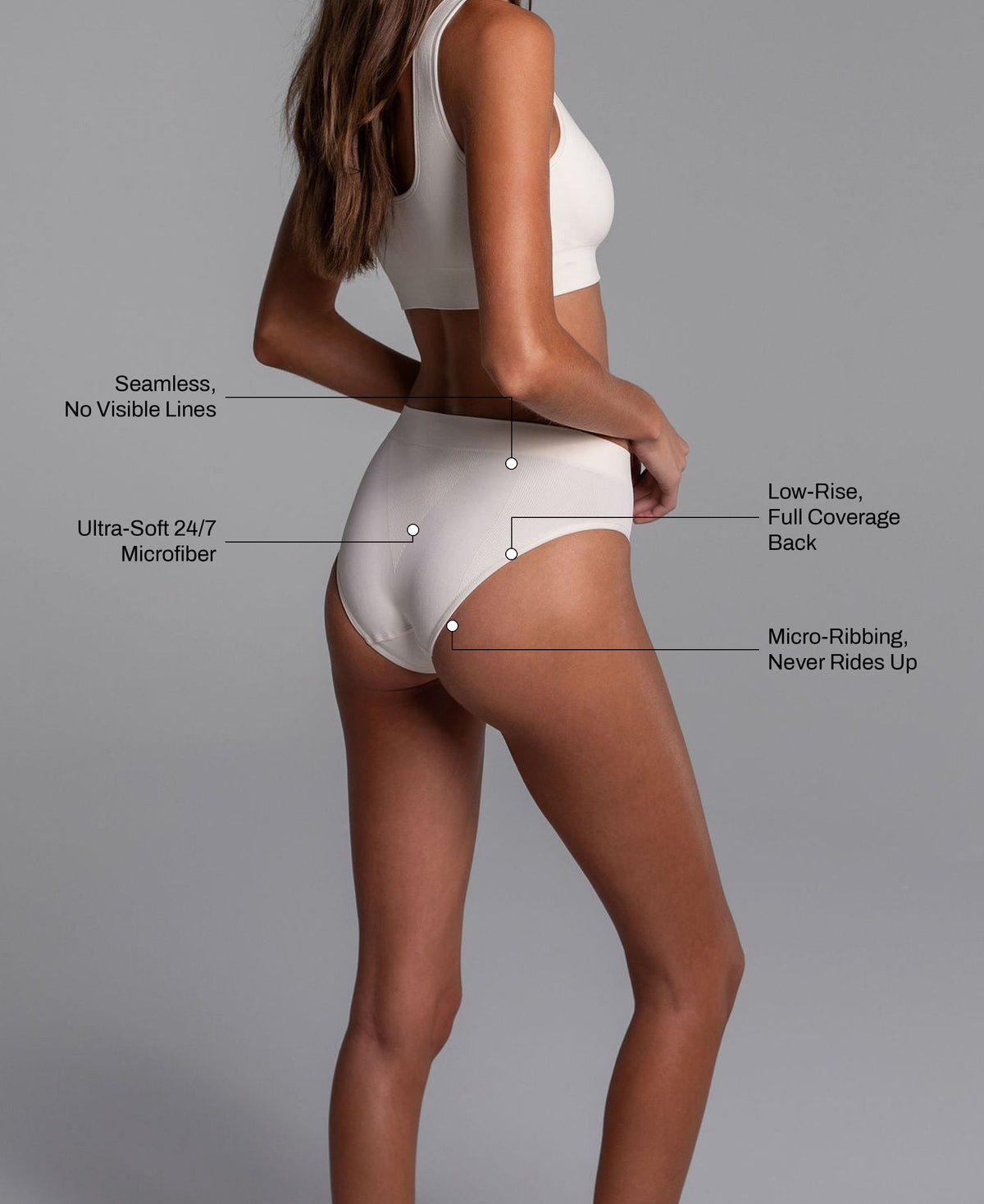 Low Hide Brief in Cream: seamless no visible lines, ultra-soft 24/7 microfiber, low-rise full coverage back, micro-ribbing that never rides up