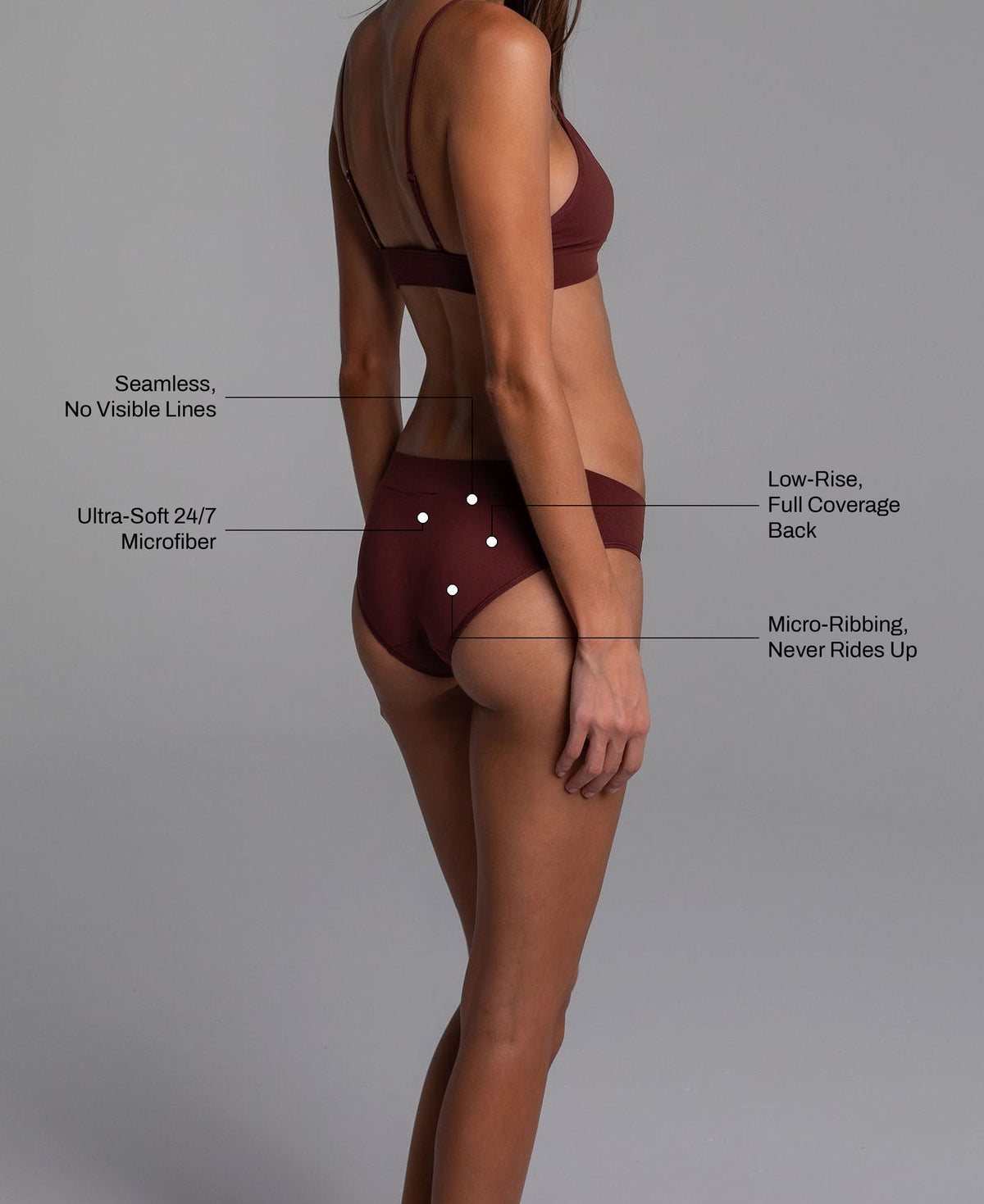 Low Hide Brief in Crimson: seamless no visible lines, ultra-soft 24/7 microfiber, low-rise full coverage back, micro-ribbing that never rides up