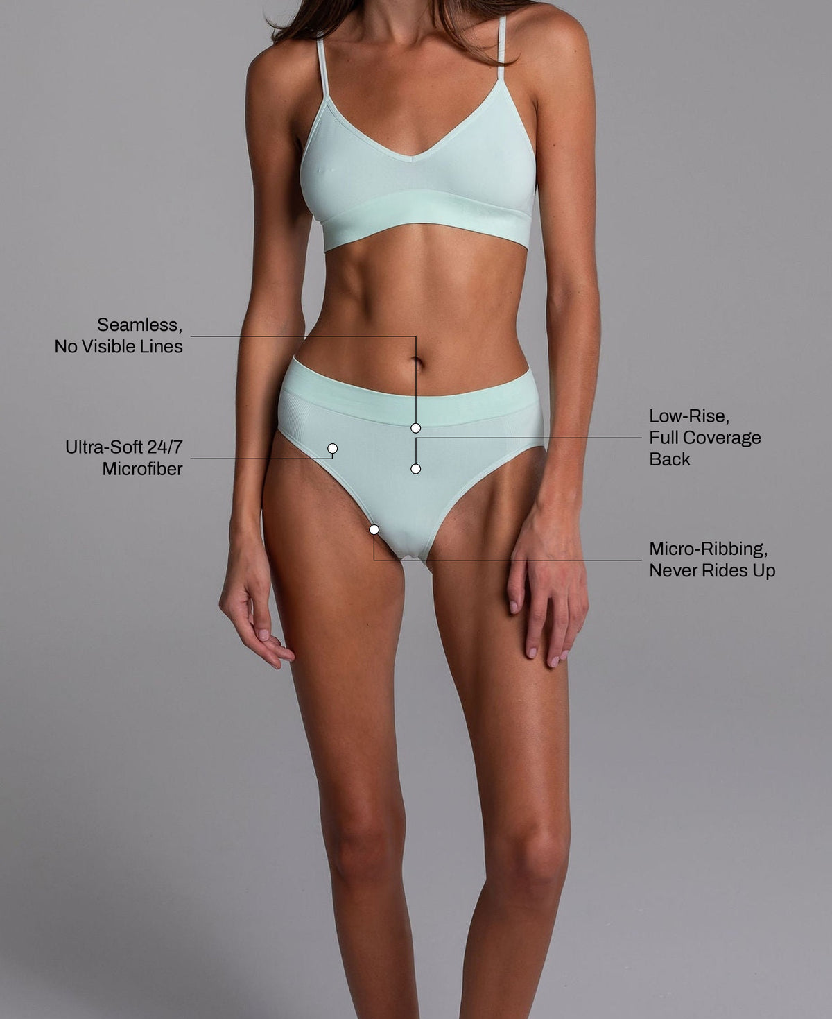 Low Hide Brief in Pistachio: seamless no visible lines, ultra-soft 24/7 microfiber, low-rise full coverage back, micro-ribbing that never rides up
