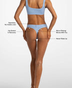 Low Hide Ribbed Thong in Arctic Blue: seamless no visible lines, hip stretch and recovery, micro-ribbing that moves with you, never rides up