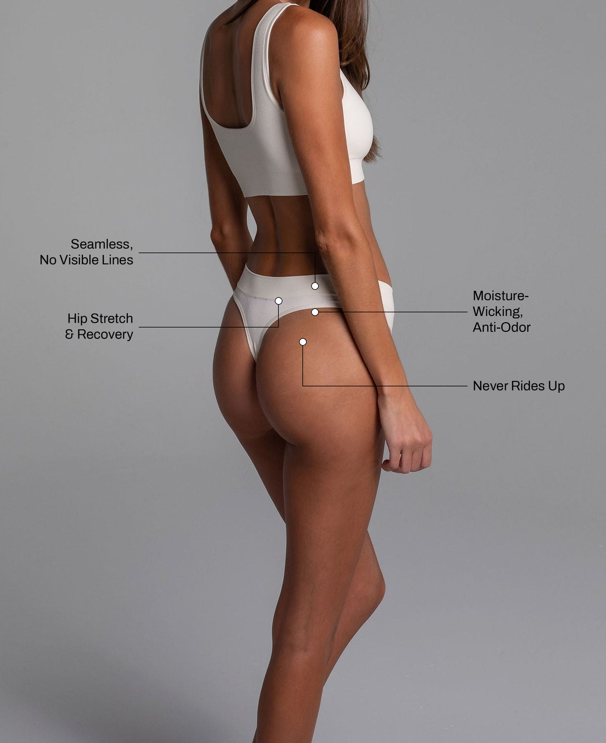 Low Hide Thong in Cream: seamless no visible lines, hip stretch and recovery, moisture-wicking anti-odor, never rides up