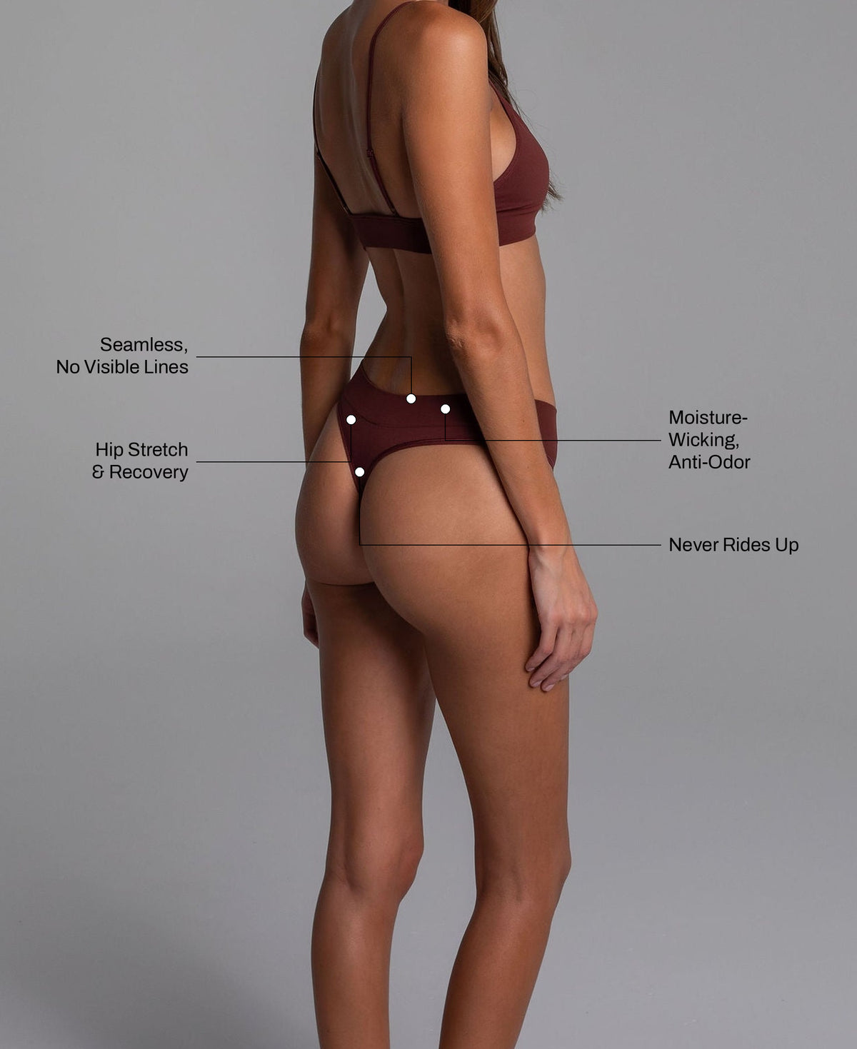 Low Hide Thong in Crimson: seamless no visible lines, hip stretch and recovery, moisture-wicking anti-odor, never rides up