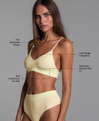 Low Show V Bralette in Butter Yellow: thin adjustable straps, low plunge V neckline, seamless second-skin fit, soft underband with no wire