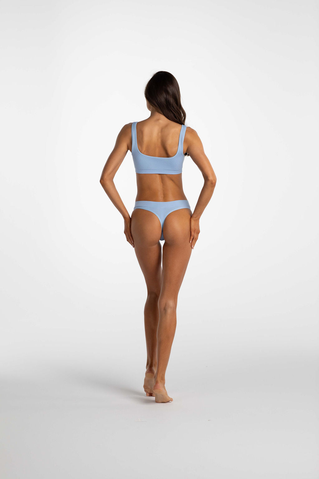 Low Hide Ribbed Thong in Arctic Blue
